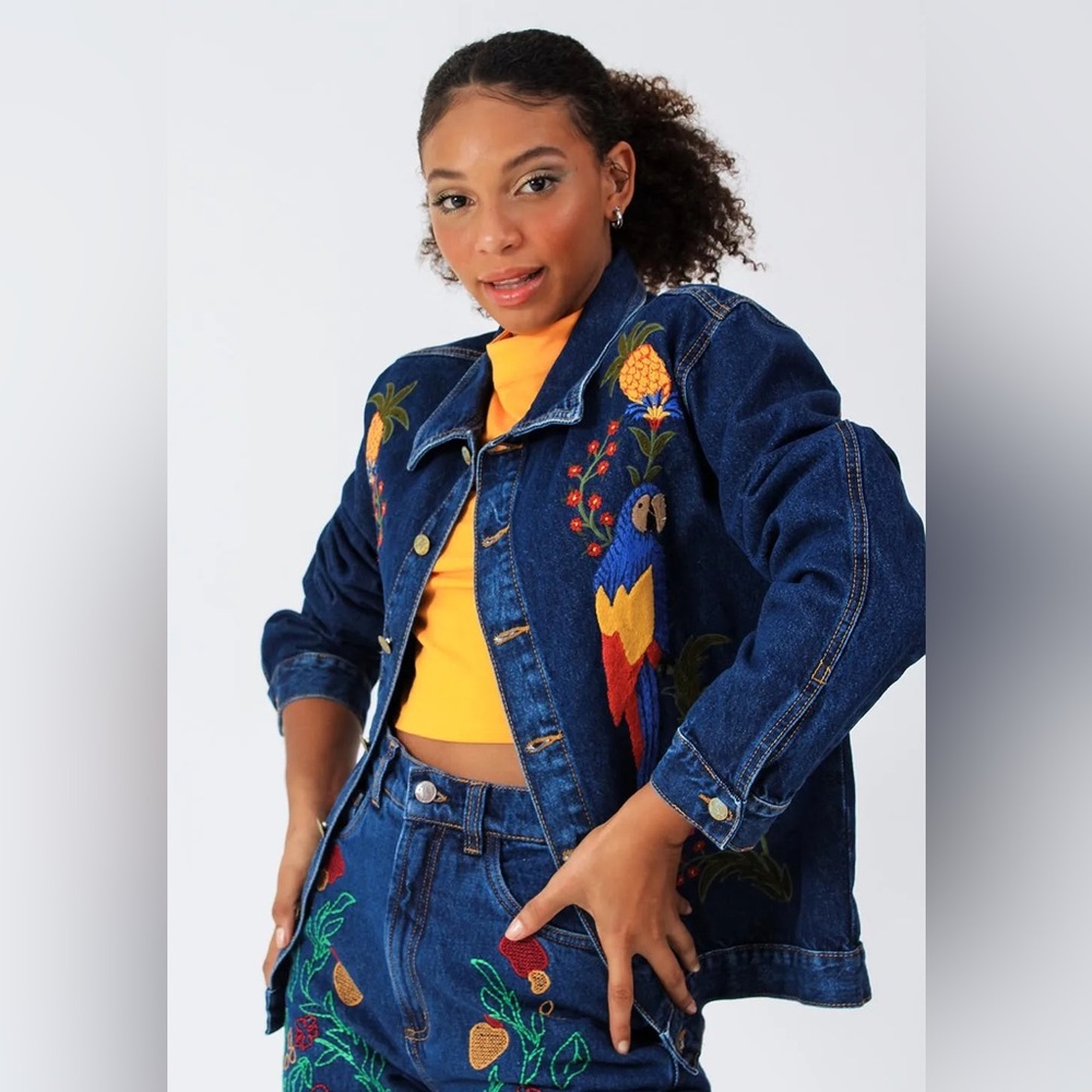 FARM Rio - Embroidered Denim Jacket with Tropical Design - Picture 2 of 8